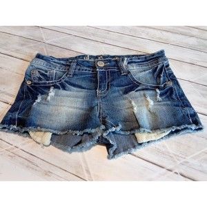 Wallflower Jean Cutoff Shorts Juniors/Women Sz 3 Peekaboo Lace Pocket Distressed